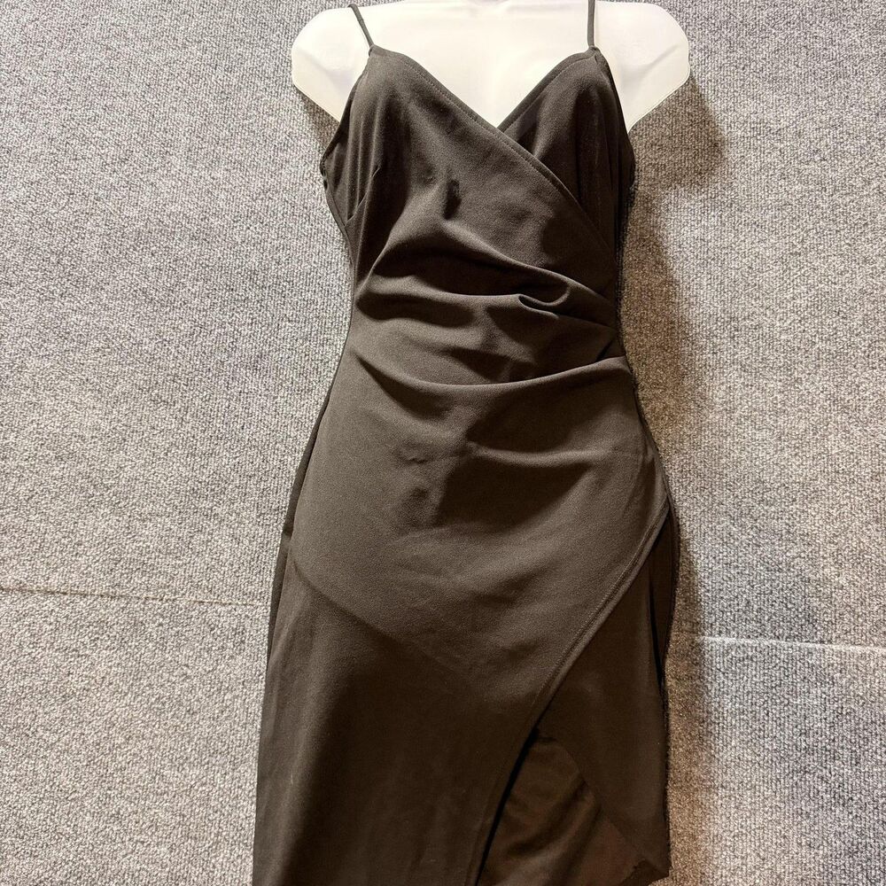 Windsor Dress Womens Medium Black Bodycon Wrap Asymmetric Slit V Neck Strappy